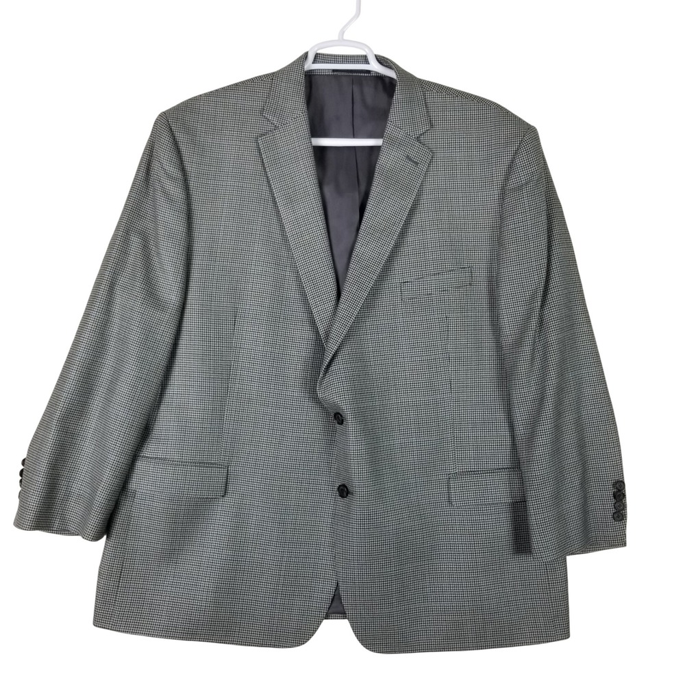 Lauren Ralph Lauren Sport Coat Mens 52R Gray Silk Wool Houndstooth Blazer